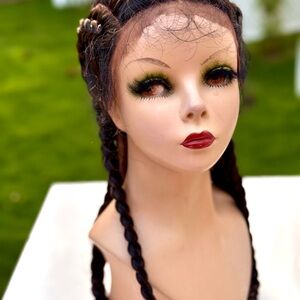 NWOT Long French Braided Dark Brown w/Blonde Highlights Lace Front Wig